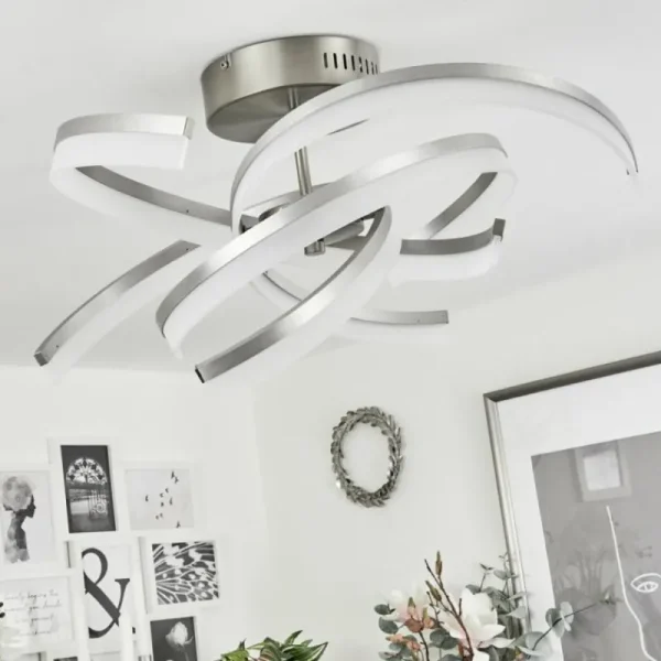 hofstein Plafonnier Vignats LED Nickel mat, 4 lumières, Télécommandes* Lampes Modernes