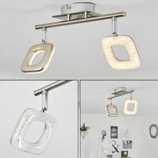hofstein Plafonnier Villenauxe LED Chrome, Nickel mat, 2 lumières* Lampes Modernes