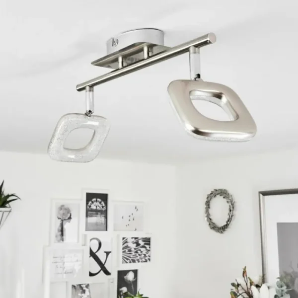hofstein Plafonnier Villenauxe LED Chrome, Nickel mat, 2 lumières* Lampes Modernes