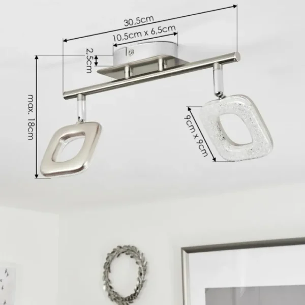 hofstein Plafonnier Villenauxe LED Chrome, Nickel mat, 2 lumières* Lampes Modernes