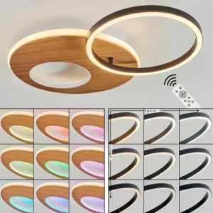 hofstein Plafonnier Abonakope LED Couleur bois, Écru, Noir, 2 lumières, Télécommandes, Changeur de couleurs* Lampes Modernes