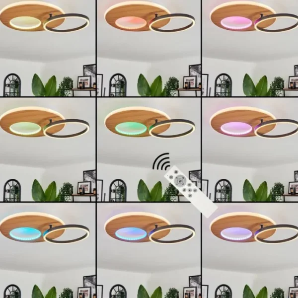 hofstein Plafonnier Abonakope LED Couleur bois, Écru, Noir, 2 lumières, Télécommandes, Changeur de couleurs* Lampes Modernes