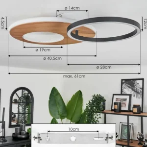 hofstein Plafonnier Abonakope LED Couleur bois, Écru, Noir, 2 lumières, Télécommandes, Changeur de couleurs* Lampes Modernes