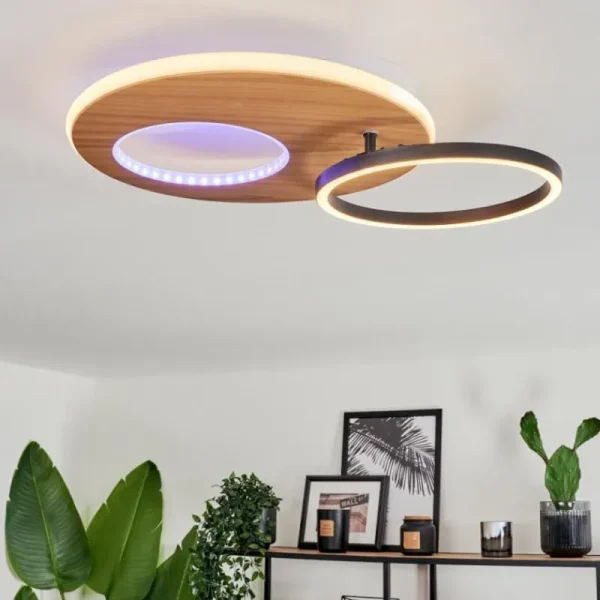 hofstein Plafonnier Abonakope LED Couleur bois, Écru, Noir, 2 lumières, Télécommandes, Changeur de couleurs* Lampes Modernes