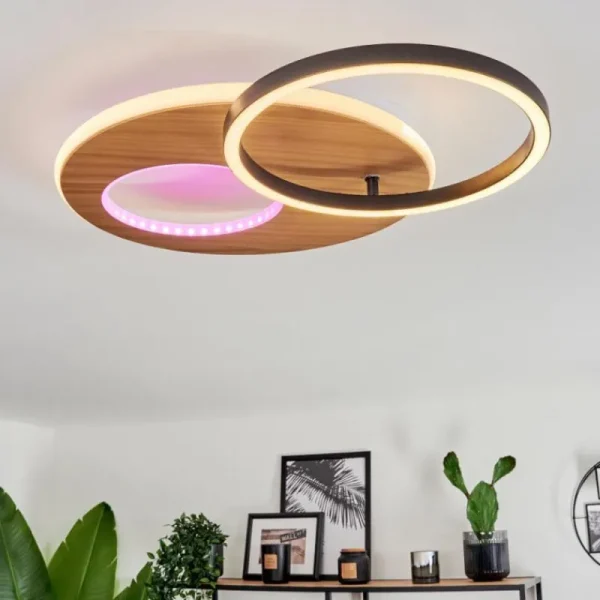hofstein Plafonnier Abonakope LED Couleur bois, Écru, Noir, 2 lumières, Télécommandes, Changeur de couleurs* Lampes Modernes