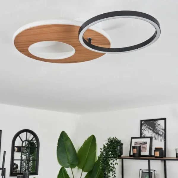 hofstein Plafonnier Abonakope LED Couleur bois, Écru, Noir, 2 lumières, Télécommandes, Changeur de couleurs* Lampes Modernes