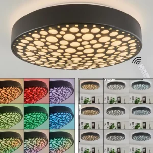 hofstein Plafonnier Agodim LED Noir, Blanc, 1 lumière, Télécommandes, Changeur de couleurs* Lampes Modernes