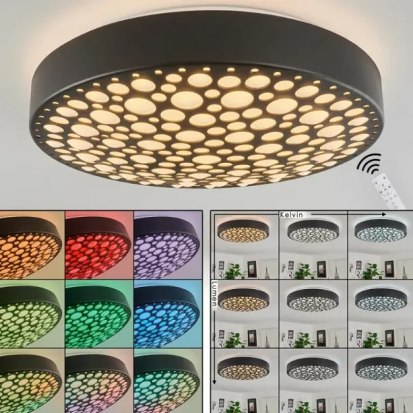 hofstein Plafonnier Agodim LED Noir, Blanc, 1 lumière, Télécommandes, Changeur de couleurs* Lampes Modernes