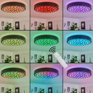 hofstein Plafonnier Agodim LED Noir, Blanc, 1 lumière, Télécommandes, Changeur de couleurs* Lampes Modernes