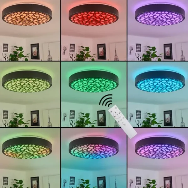 hofstein Plafonnier Agodim LED Noir, Blanc, 1 lumière, Télécommandes, Changeur de couleurs* Lampes Modernes