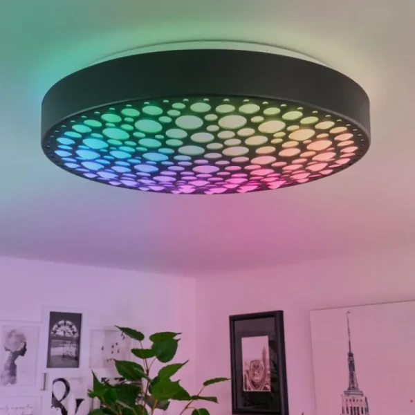 hofstein Plafonnier Agodim LED Noir, Blanc, 1 lumière, Télécommandes, Changeur de couleurs* Lampes Modernes