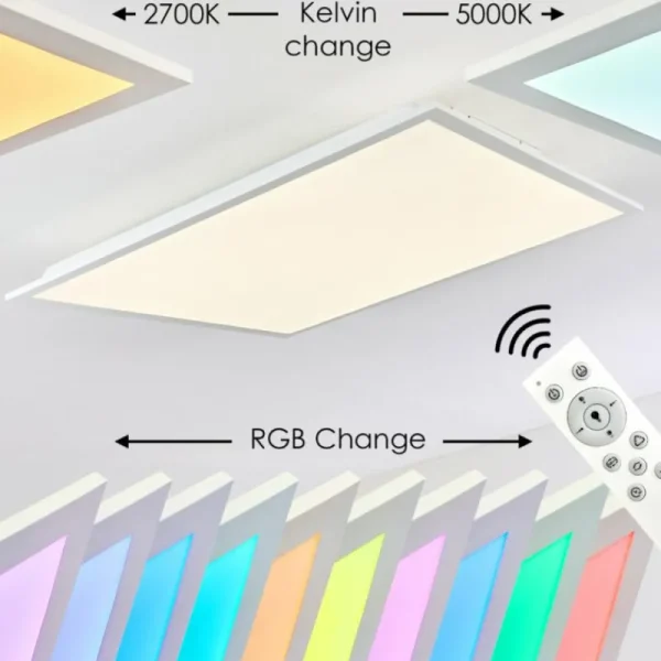 hofstein Plafonnier Antria LED Blanc, 1 lumière, Télécommandes, Changeur de couleurs* Lampes Modernes