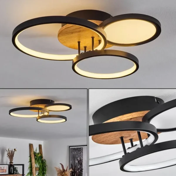 hofstein Plafonnier Avelal LED Brun, Couleur bois, Noir, 1 lumière* Lampes Modernes