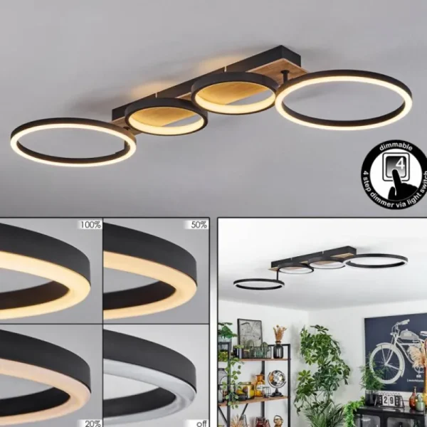 hofstein Plafonnier Avelal LED Brun, Couleur bois, Noir, 1 lumière* Lampes Modernes
