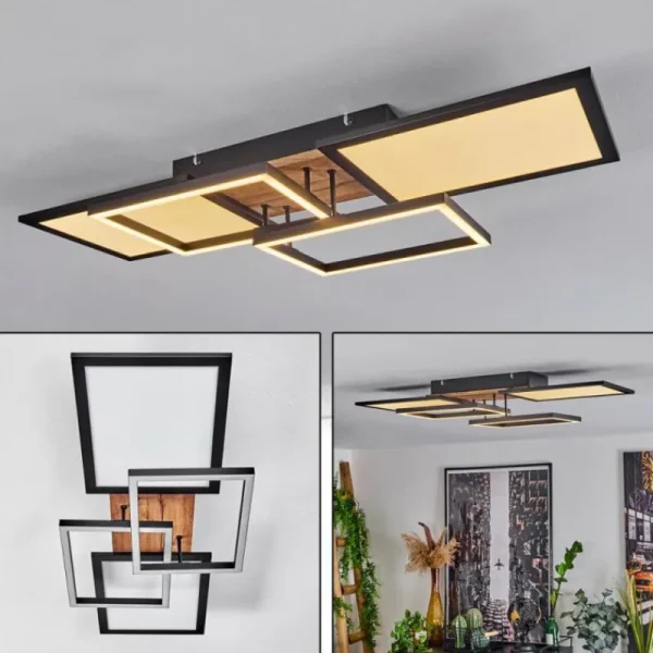 hofstein Plafonnier Avelal LED Brun, Couleur bois, Noir, 1 lumière* Lampes Modernes