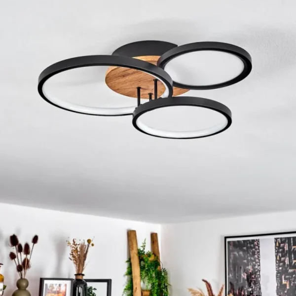 hofstein Plafonnier Avelal LED Brun, Couleur bois, Noir, 1 lumière* Lampes Modernes