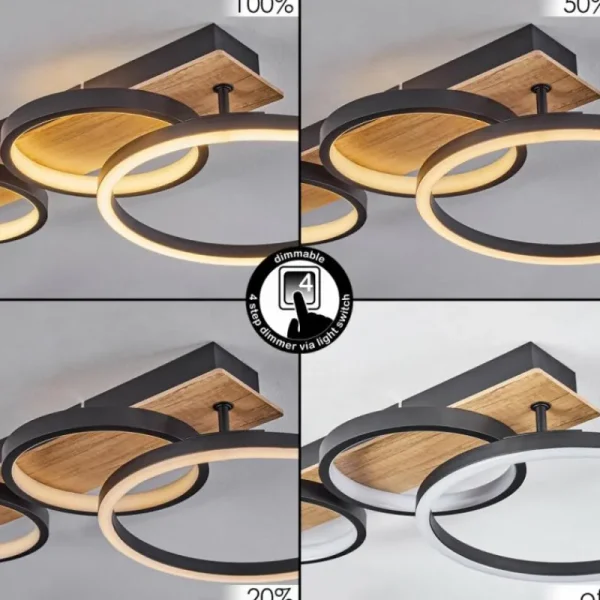 hofstein Plafonnier Avelal LED Brun, Couleur bois, Noir, 1 lumière* Lampes Modernes