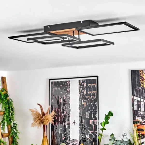 hofstein Plafonnier Avelal LED Brun, Couleur bois, Noir, 1 lumière* Lampes Modernes