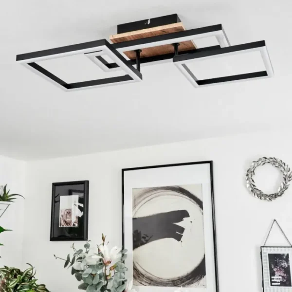 hofstein Plafonnier Avelal LED Brun, Couleur bois, Noir, 1 lumière* Lampes Modernes