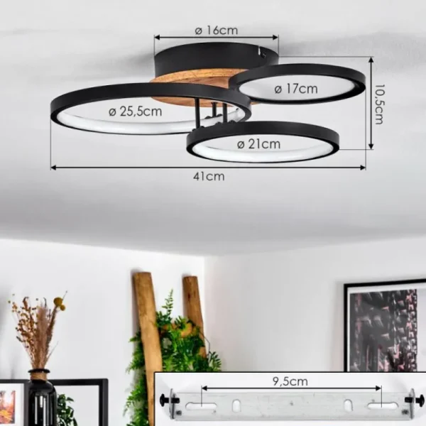 hofstein Plafonnier Avelal LED Brun, Couleur bois, Noir, 1 lumière* Lampes Modernes