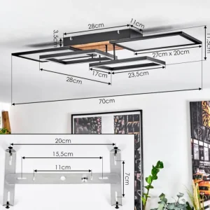 hofstein Plafonnier Avelal LED Brun, Couleur bois, Noir, 1 lumière* Lampes Modernes