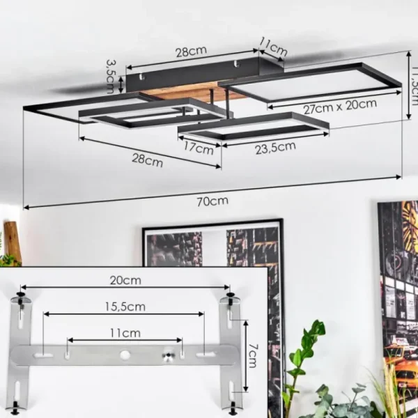 hofstein Plafonnier Avelal LED Brun, Couleur bois, Noir, 1 lumière* Lampes Modernes
