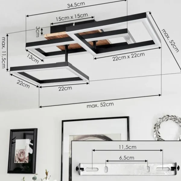 hofstein Plafonnier Avelal LED Brun, Couleur bois, Noir, 1 lumière* Lampes Modernes