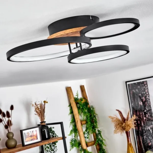 hofstein Plafonnier Avelal LED Brun, Couleur bois, Noir, 1 lumière* Lampes Modernes