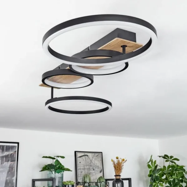 hofstein Plafonnier Avelal LED Brun, Couleur bois, Noir, 1 lumière* Lampes Modernes