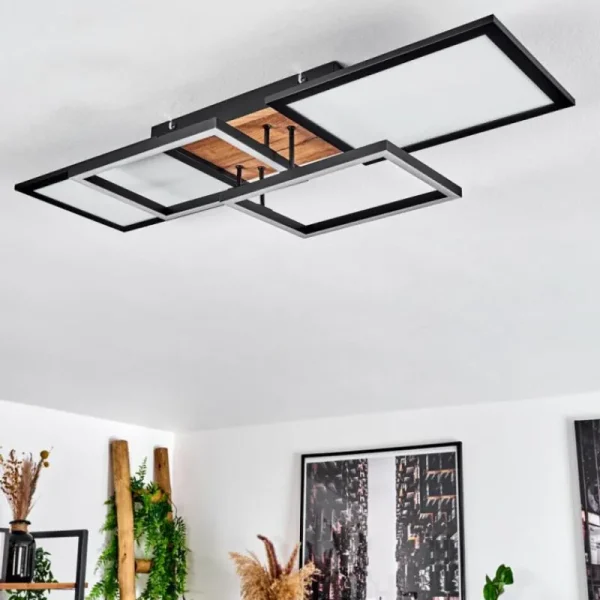 hofstein Plafonnier Avelal LED Brun, Couleur bois, Noir, 1 lumière* Lampes Modernes