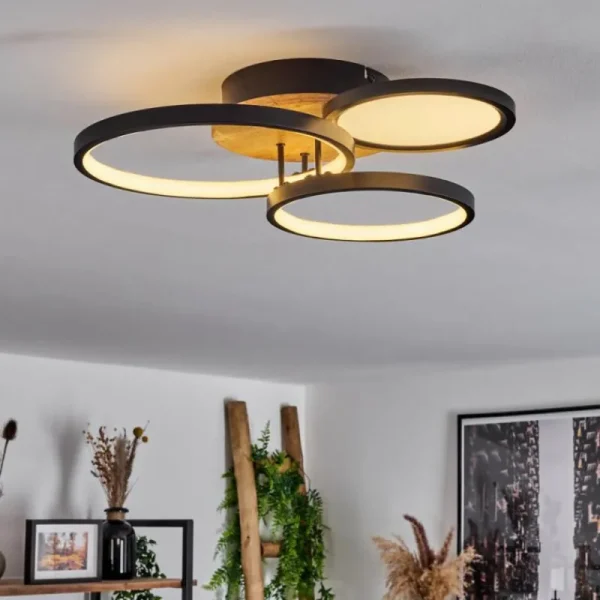 hofstein Plafonnier Avelal LED Brun, Couleur bois, Noir, 1 lumière* Lampes Modernes