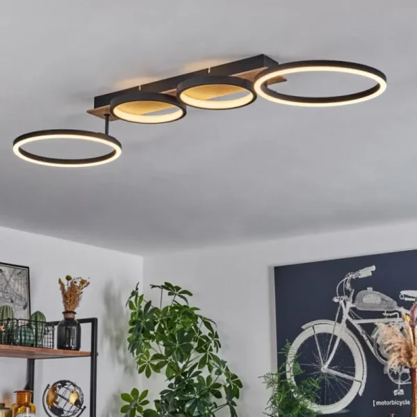 hofstein Plafonnier Avelal LED Brun, Couleur bois, Noir, 1 lumière* Lampes Modernes