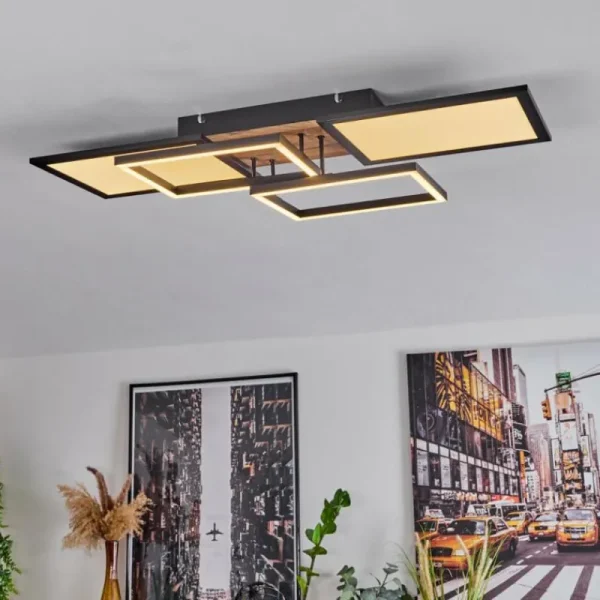 hofstein Plafonnier Avelal LED Brun, Couleur bois, Noir, 1 lumière* Lampes Modernes