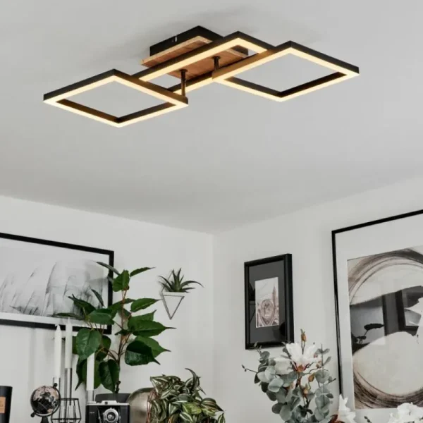 hofstein Plafonnier Avelal LED Brun, Couleur bois, Noir, 1 lumière* Lampes Modernes