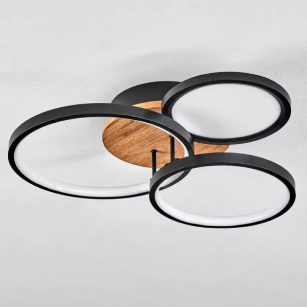 hofstein Plafonnier Avelal LED Brun, Couleur bois, Noir, 1 lumière* Lampes Modernes