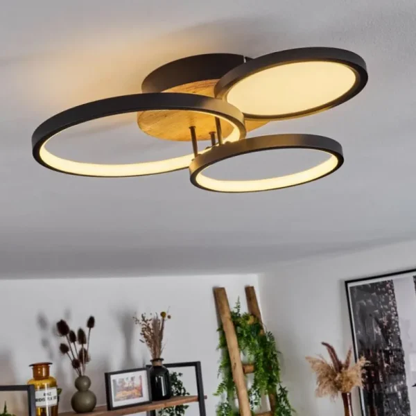 hofstein Plafonnier Avelal LED Brun, Couleur bois, Noir, 1 lumière* Lampes Modernes