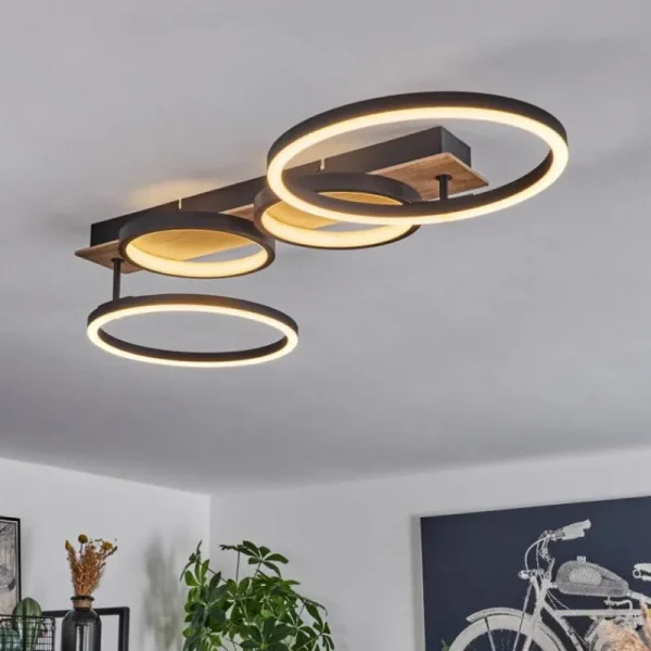 hofstein Plafonnier Avelal LED Brun, Couleur bois, Noir, 1 lumière* Lampes Modernes