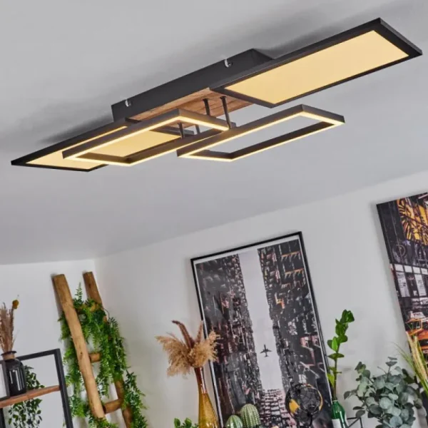 hofstein Plafonnier Avelal LED Brun, Couleur bois, Noir, 1 lumière* Lampes Modernes