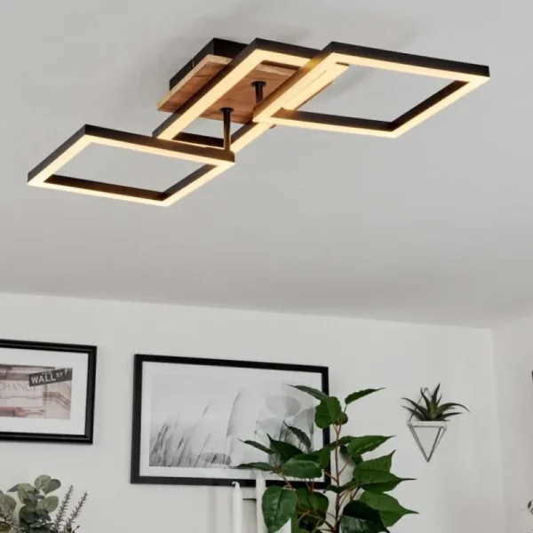 hofstein Plafonnier Avelal LED Brun, Couleur bois, Noir, 1 lumière* Lampes Modernes