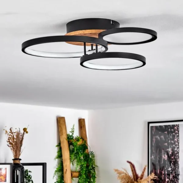 hofstein Plafonnier Avelal LED Brun, Couleur bois, Noir, 1 lumière* Lampes Modernes