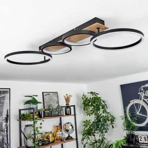 hofstein Plafonnier Avelal LED Brun, Couleur bois, Noir, 1 lumière* Lampes Modernes