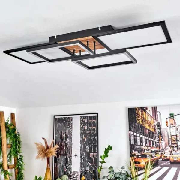 hofstein Plafonnier Avelal LED Brun, Couleur bois, Noir, 1 lumière* Lampes Modernes