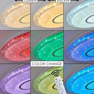 hofstein Plafonnier Avoriaz LED Blanc, 2 lumières, Télécommandes, Changeur de couleurs* Lampes Modernes