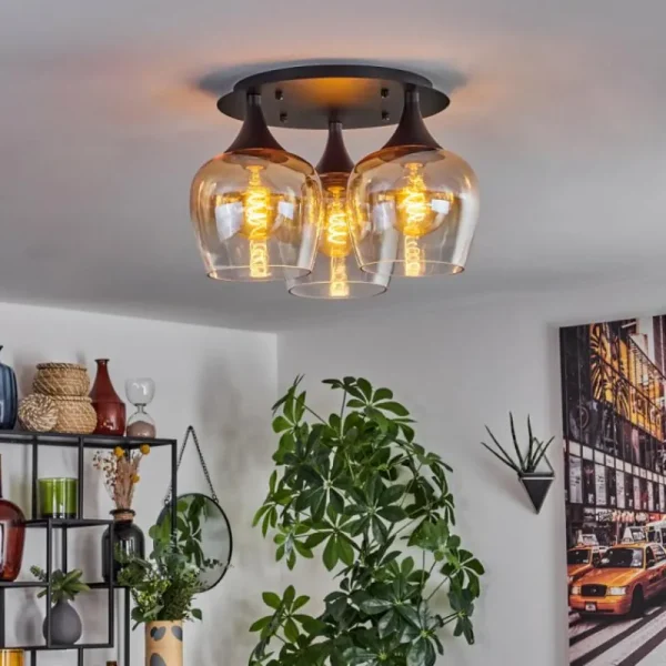 hofstein Plafonnier Azurara Noir, 3 lumières* Lampes En Verre