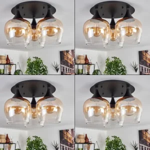 hofstein Plafonnier Azurara Noir, 3 lumières* Lampes En Verre