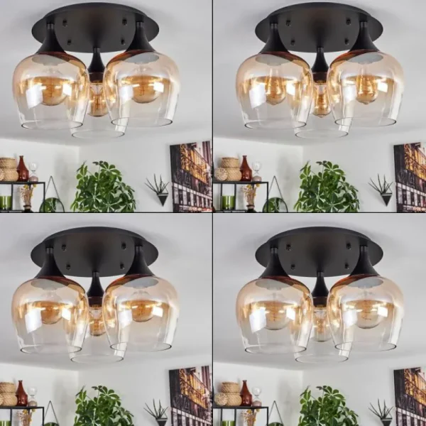 hofstein Plafonnier Azurara Noir, 3 lumières* Lampes En Verre