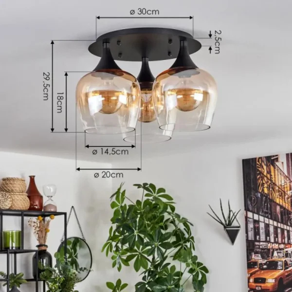hofstein Plafonnier Azurara Noir, 3 lumières* Lampes En Verre