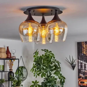hofstein Plafonnier Azurara Noir, 3 lumières* Lampes En Verre