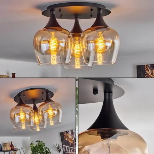 hofstein Plafonnier Azurara Noir, 3 lumières* Lampes En Verre