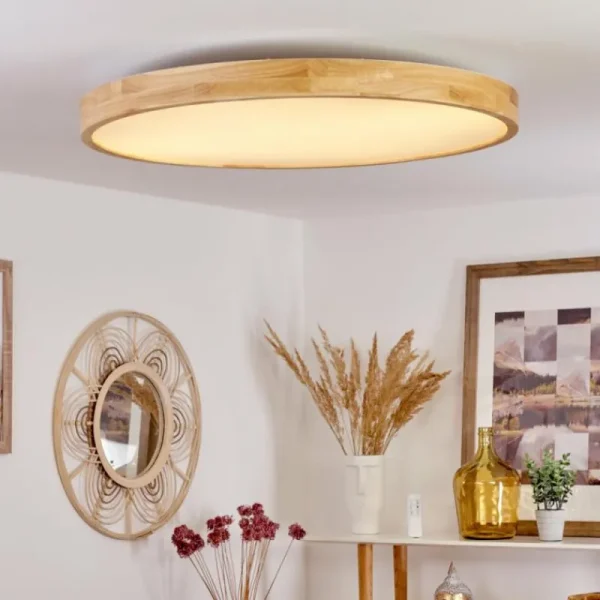 hofstein Plafonnier Bagaha LED Brun, Couleur bois, 1 lumière, Télécommandes* Lampes Modernes